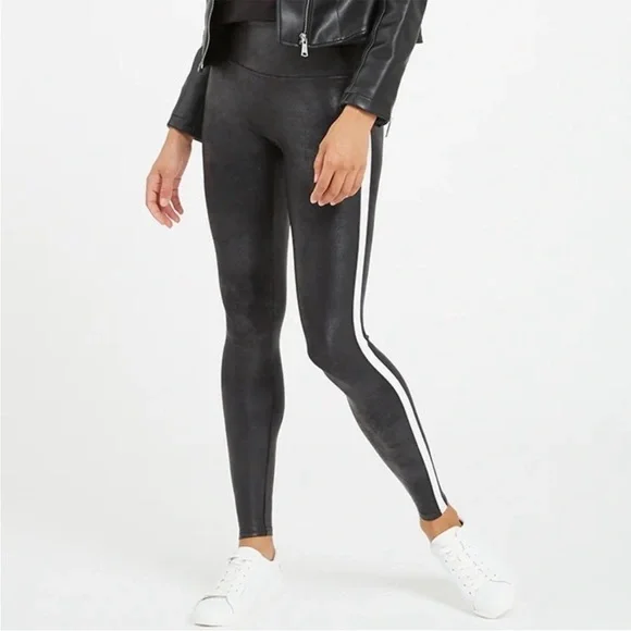 Spanx Faux Leather Side Stripe Leggings - Picture 2 of 7